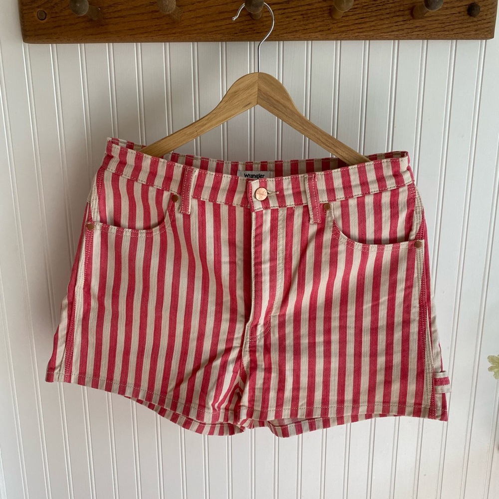 Wrangler Pink and White Striped Carpenter Denim Shorts